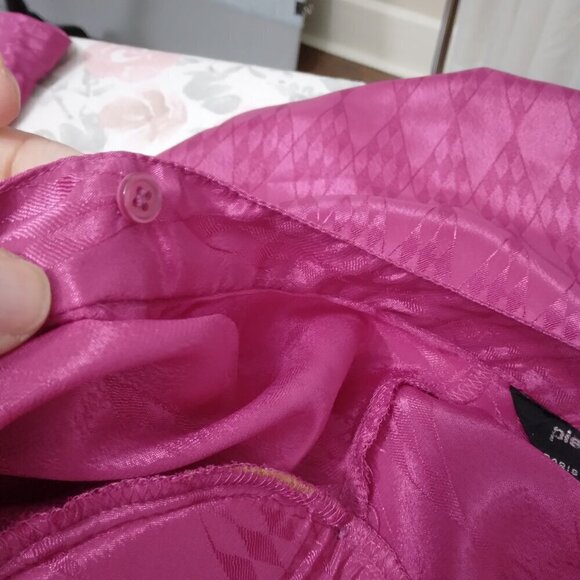 Pierre Cardin | Vtg 80’s Fuchsia High Neck Pleated Top Blouse | Size L - Picture 11 of 12